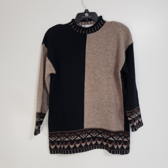 Size Small Wool/Fur Mockneck Sweater Black/Brown Valerie Stevens Furblend - Picture 1 of 8